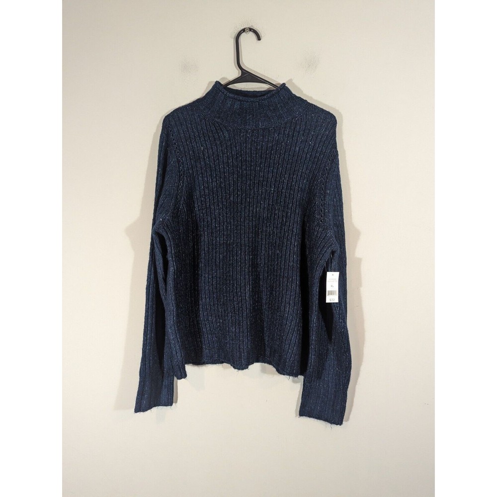 NWT Dip Teal Long‎ Sleeve Distressed Mock Neck Sweater Women Size XL
